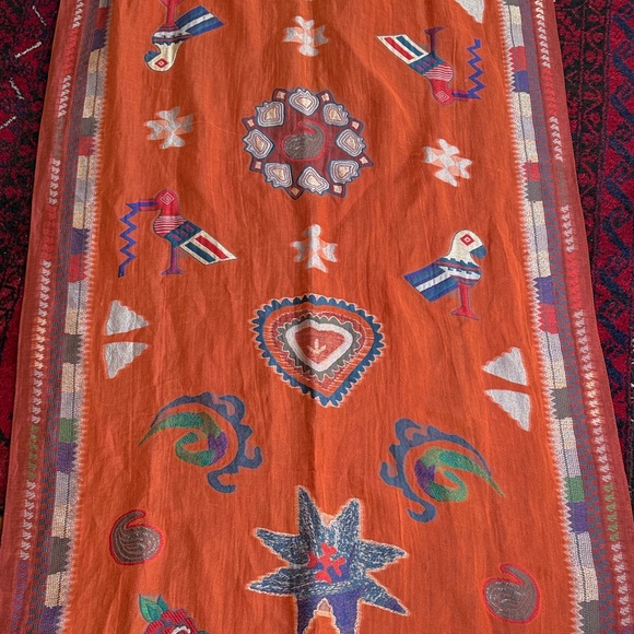 Etro Accessories - Etro NWT Vibrant Long Rust/Orange Scarf with Multicolor Embroidery